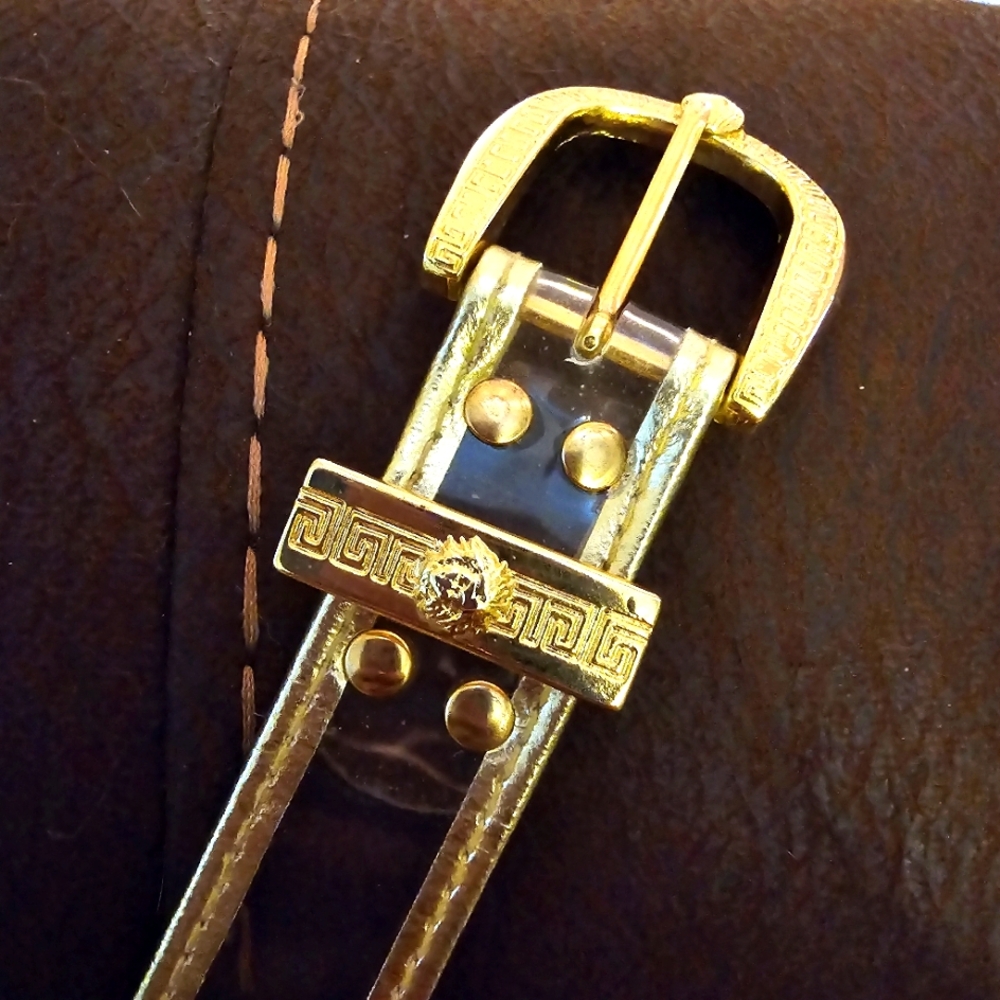 80s Clear Belt with Gold Lions